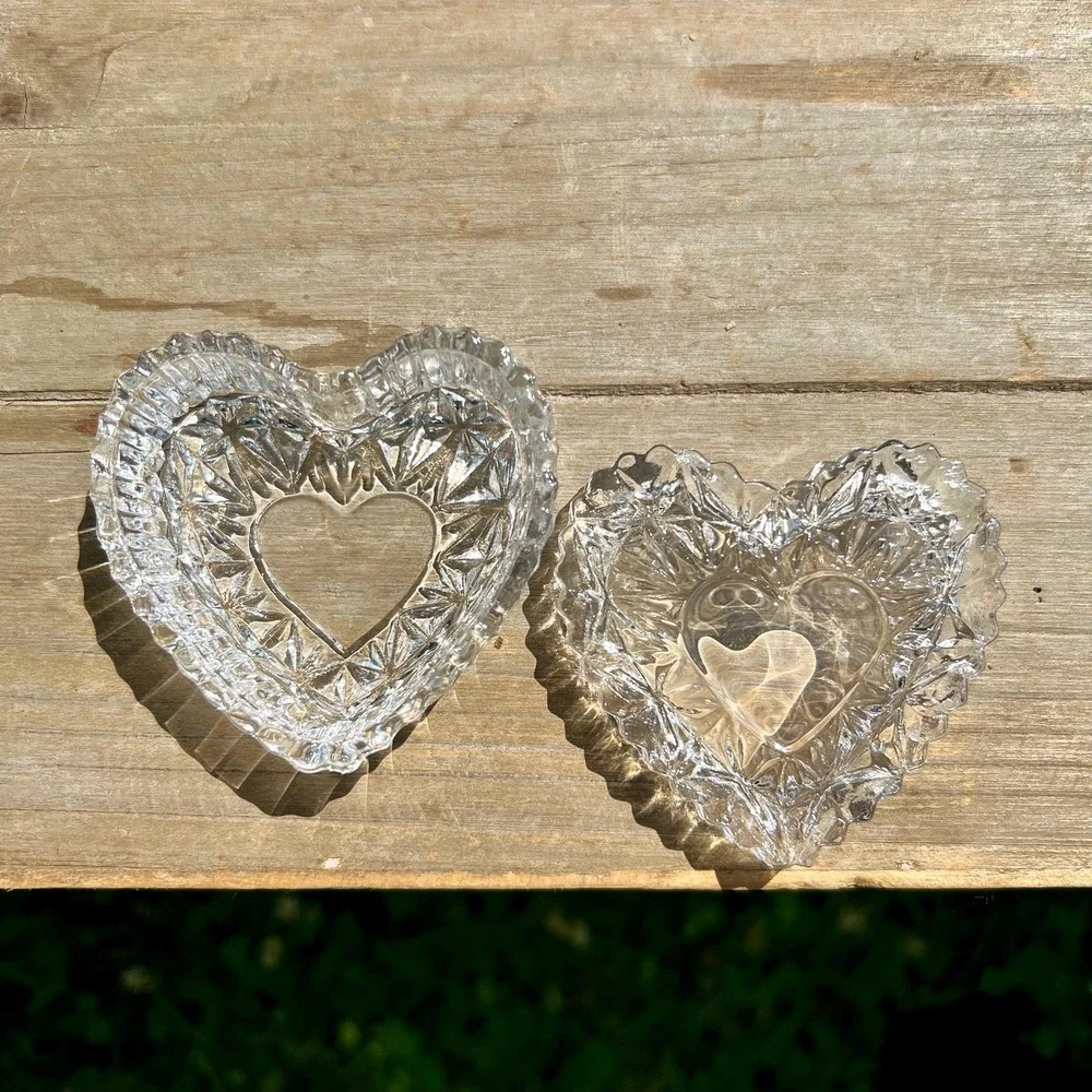 Vintage Crystal Heart-Shaped Vanity Beauty Jewelry Set |  Set of 4